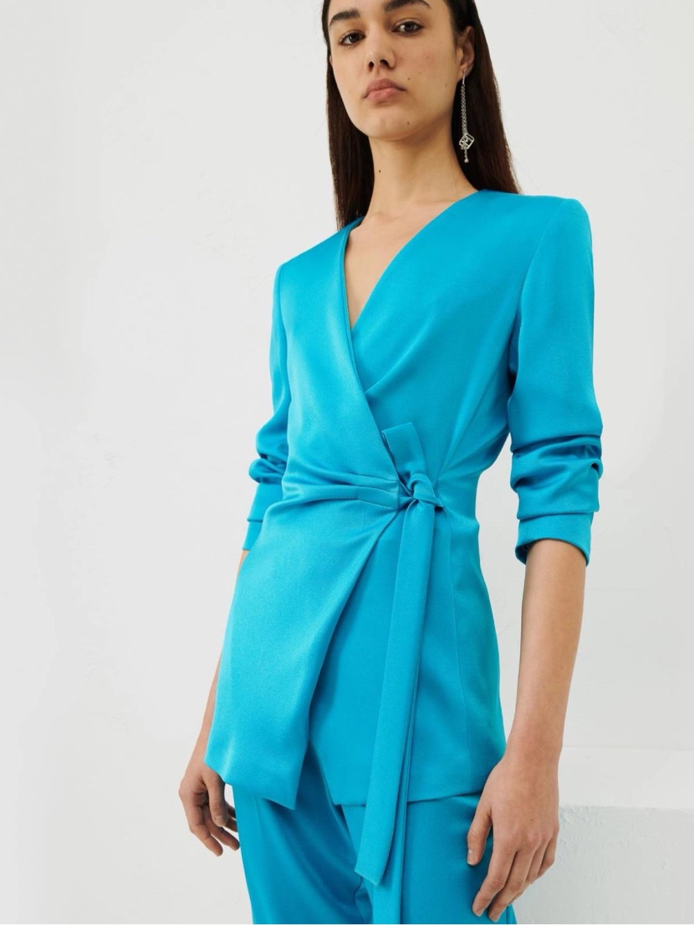 MARELLA Turquoise Open-Front Marisa Blouse/Jacket in Satin. Size 4